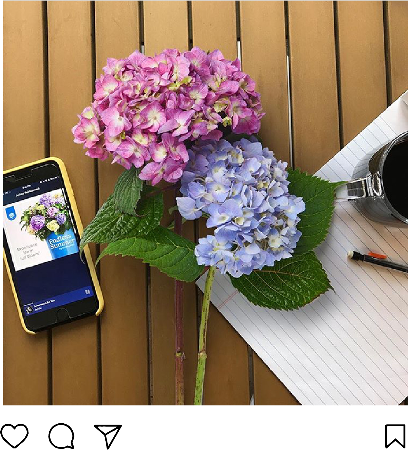 Retouched hydrangeas into desk visual with Pandora banner ad for social media as part of advertising campaign.