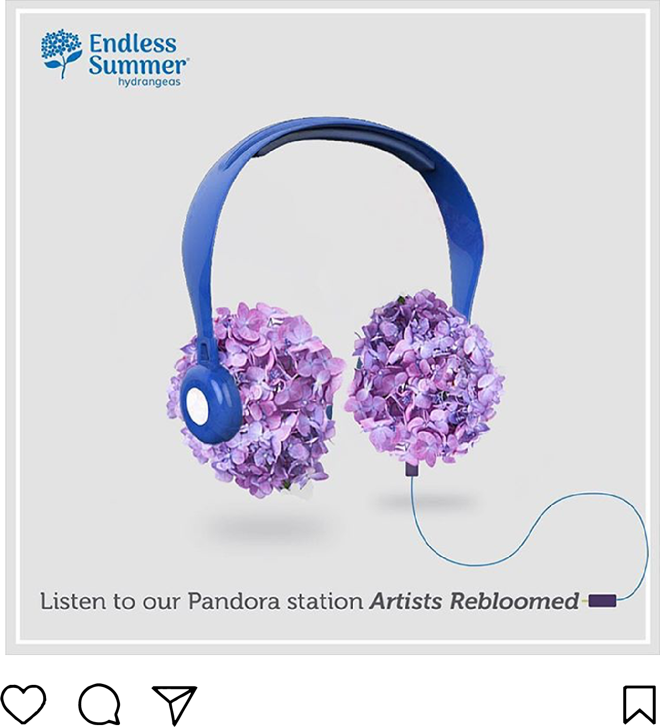 Endless Summery retouched hydrangea headphones creative banner ad for paid social media advertising campaign.