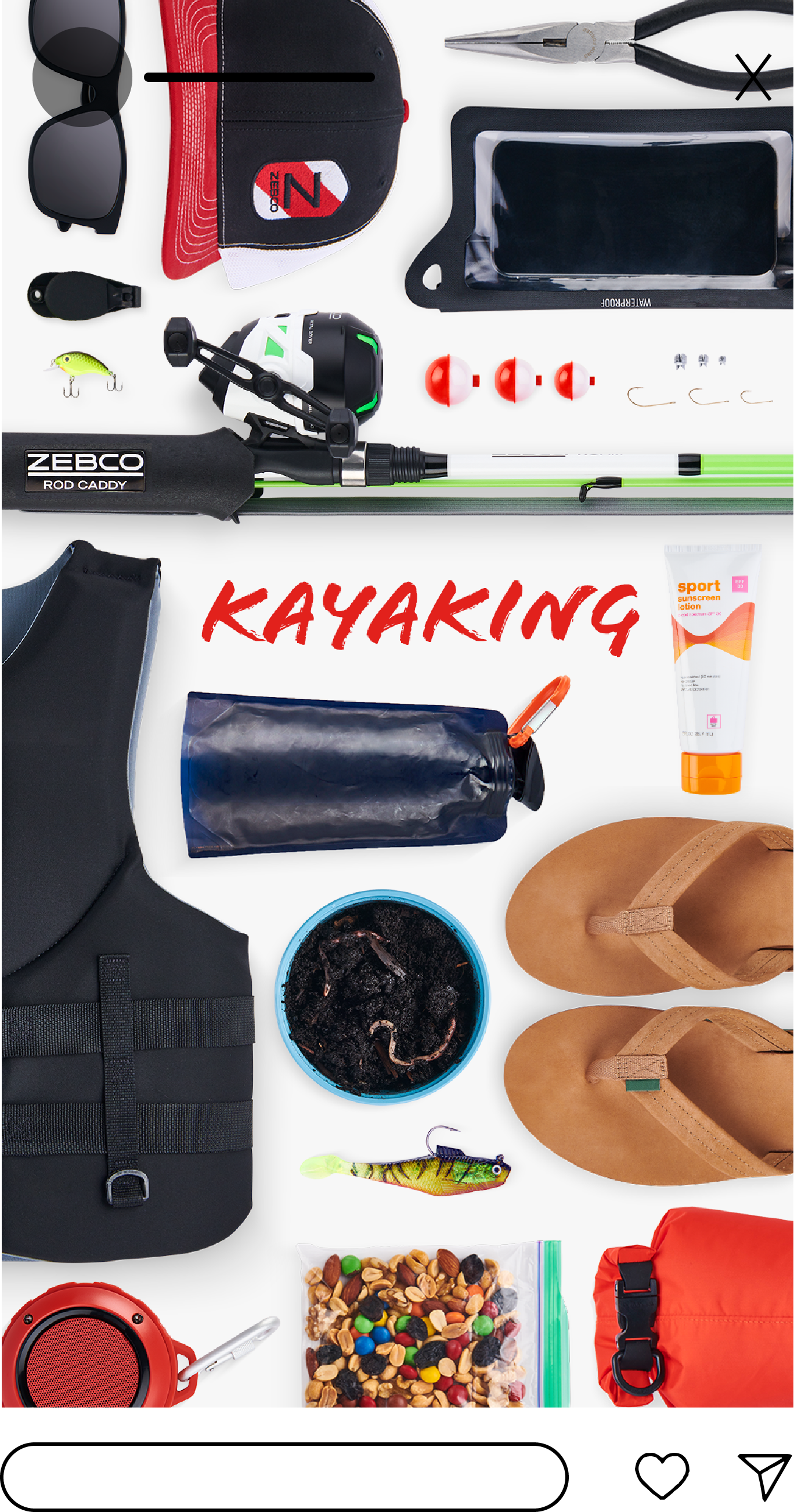 Retouched items used in kayaking and fishing as a layflat visual for a social post