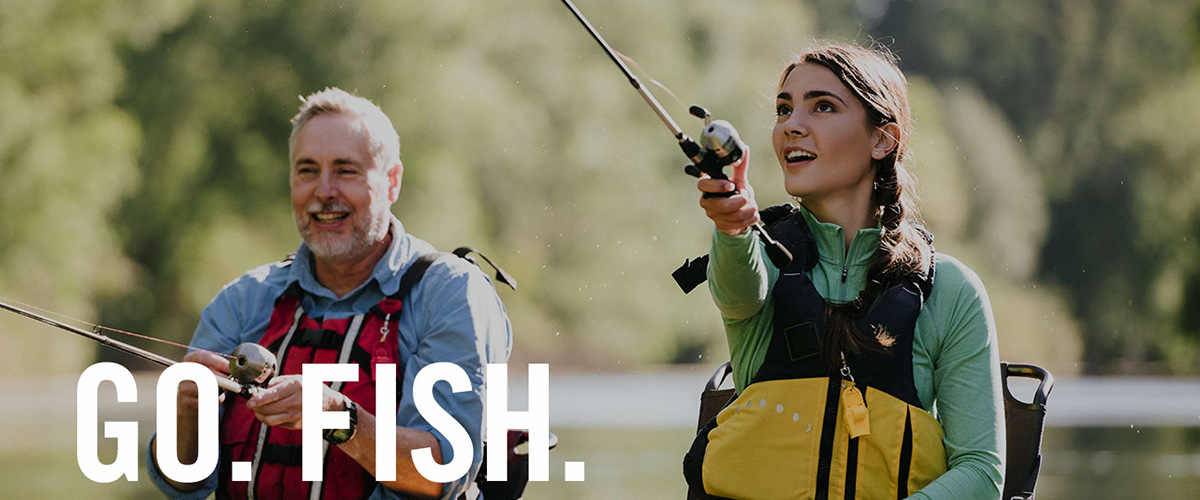 Go. Fish. Father and daughter fishing from canoe thumbnail for portfolio work highlight